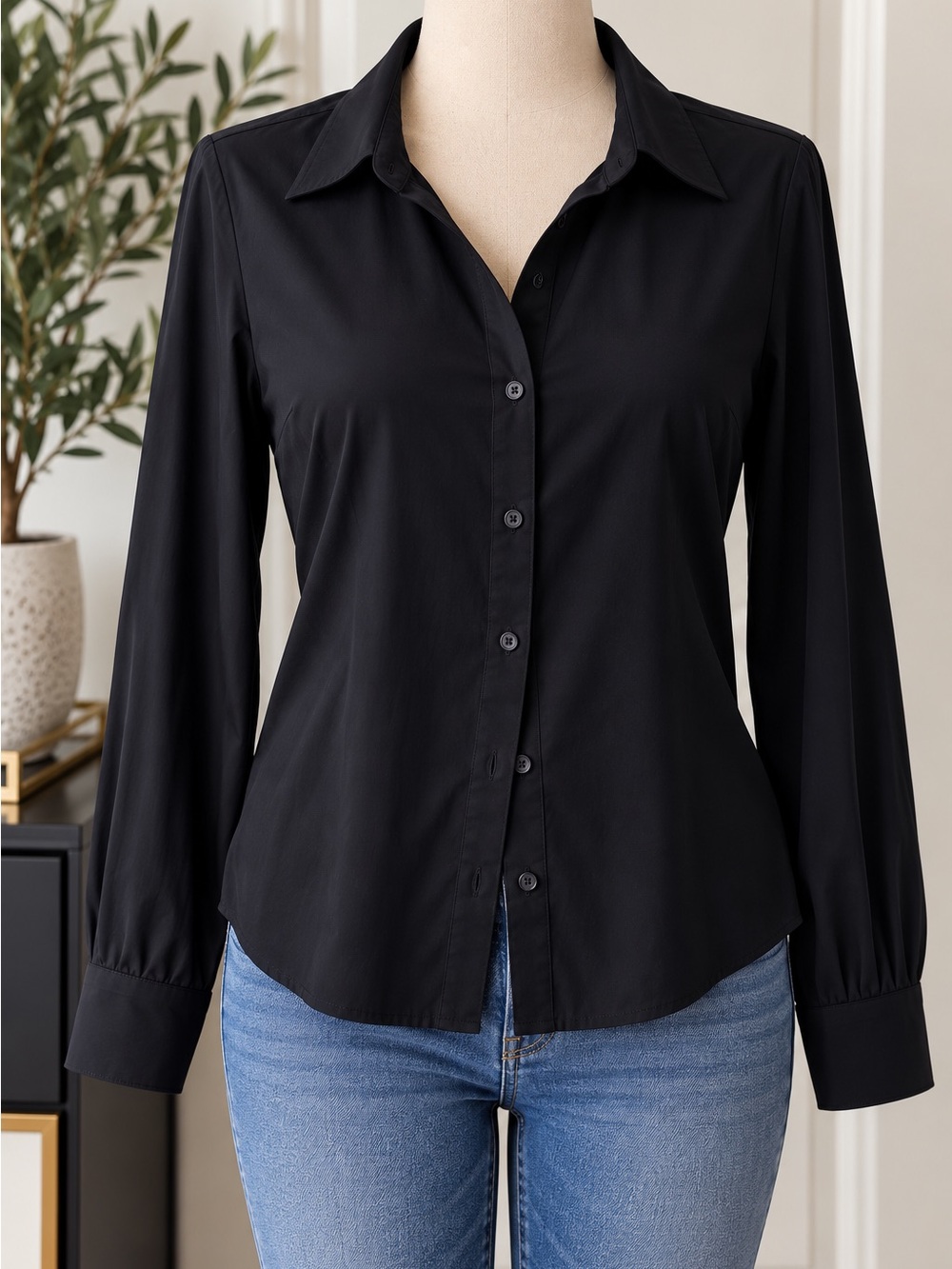 Calvin Klein Black Long-Sleeve Button-Down Shirt
